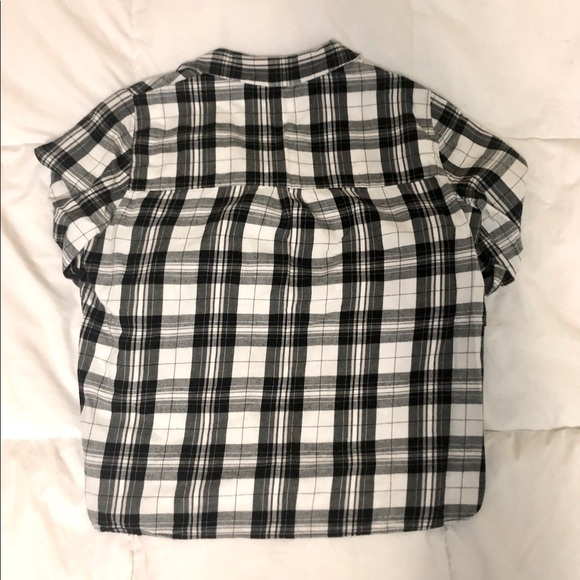 Zara Trafaluc White + Black Plaid Long Sleeve Shirt - Picture 4 of 5